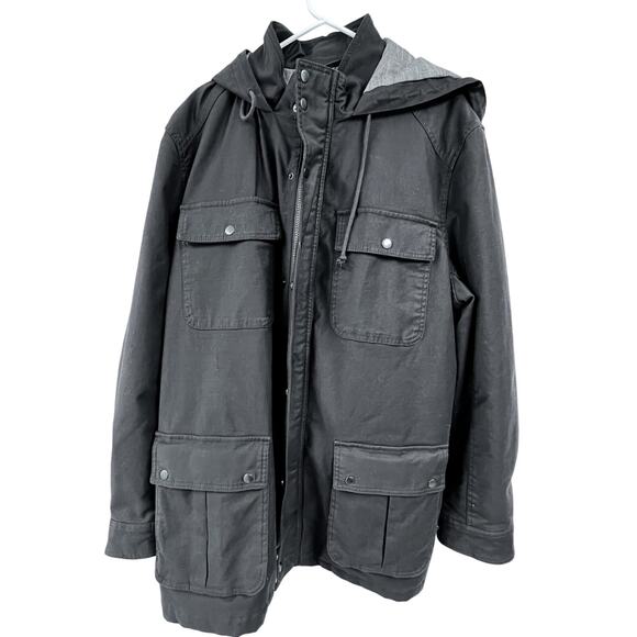 Banana Republic Jacket Mens 2XL Charcoal Hooded Utility Field Canvas Pockets - Picture 3 of 11